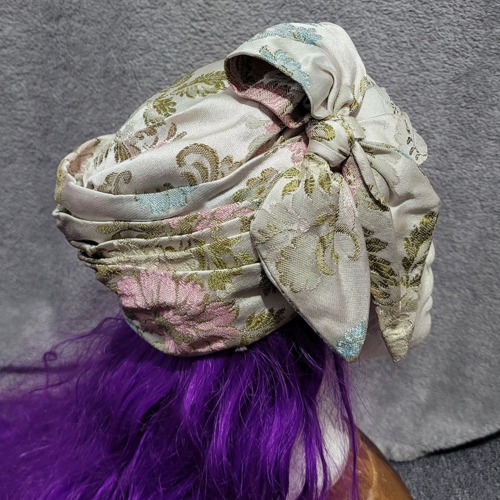 Christian Dior vintage hat turban 50s 60s floral pastel regency glam bow chic - Picture 3 of 16
